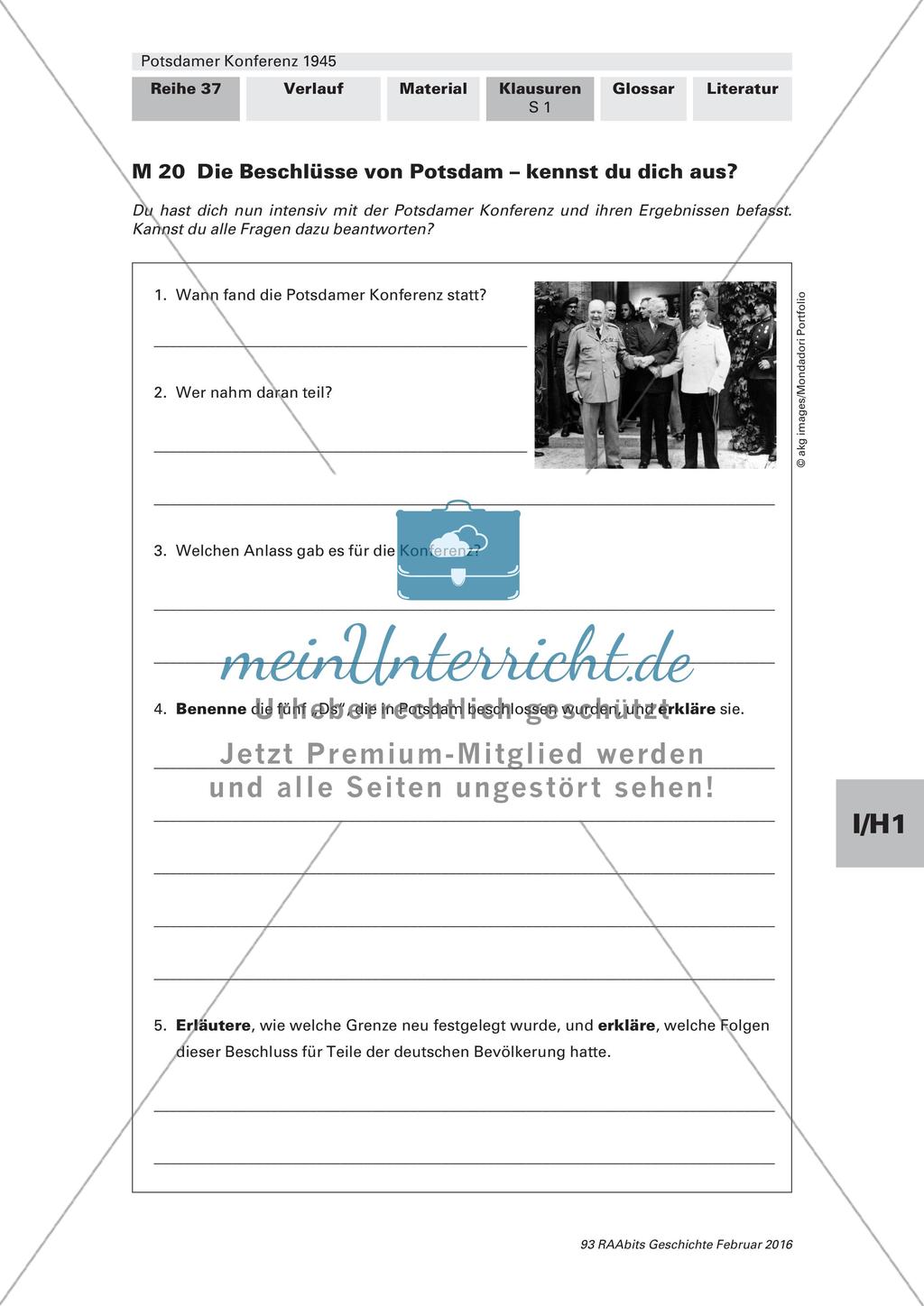 Potsdamer Konferenz 1945: Lernerfolgskontrolle Preview 1