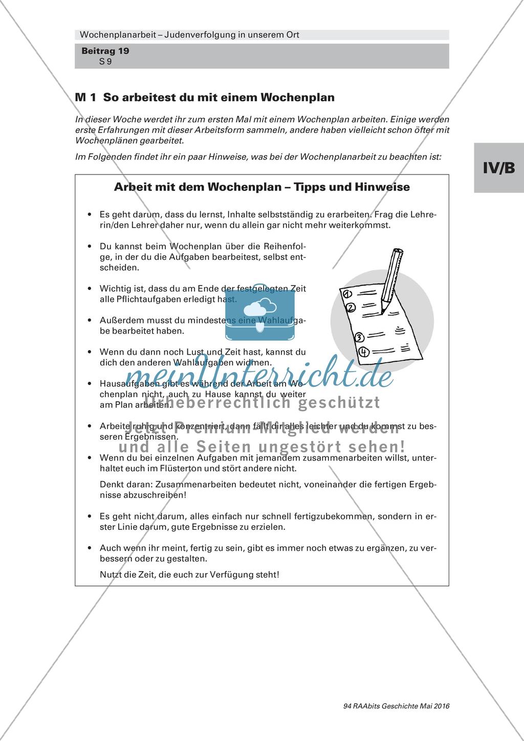 Judenverfolgung in unserem Ort: Wochenplanarbeit Preview 1