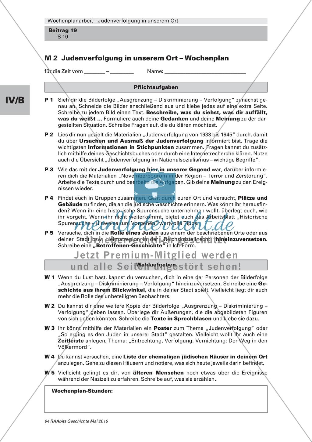 Judenverfolgung in unserem Ort: Wochenplanarbeit Preview 2