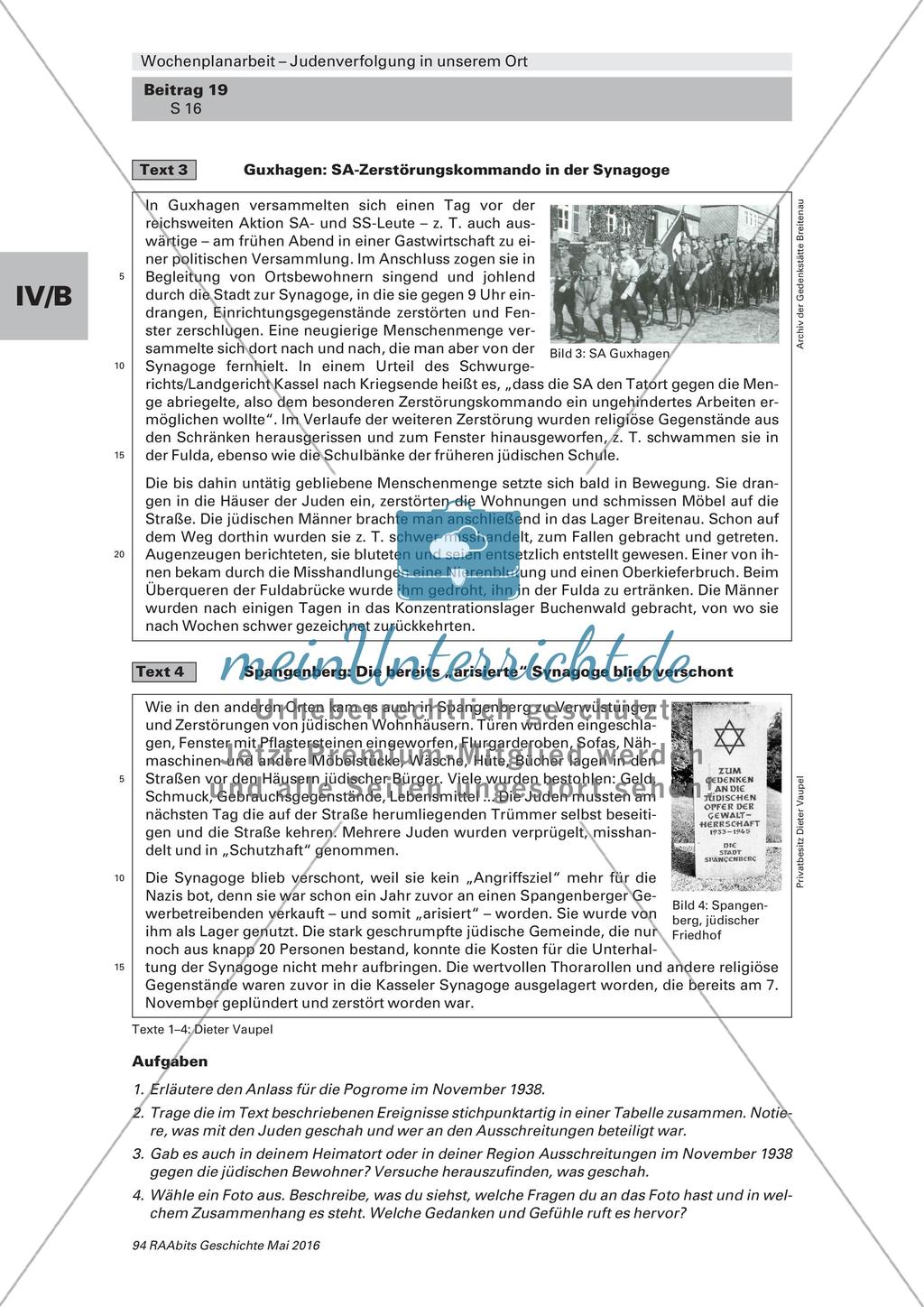 Judenverfolgung in unserem Ort: Wochenplanarbeit Preview 8