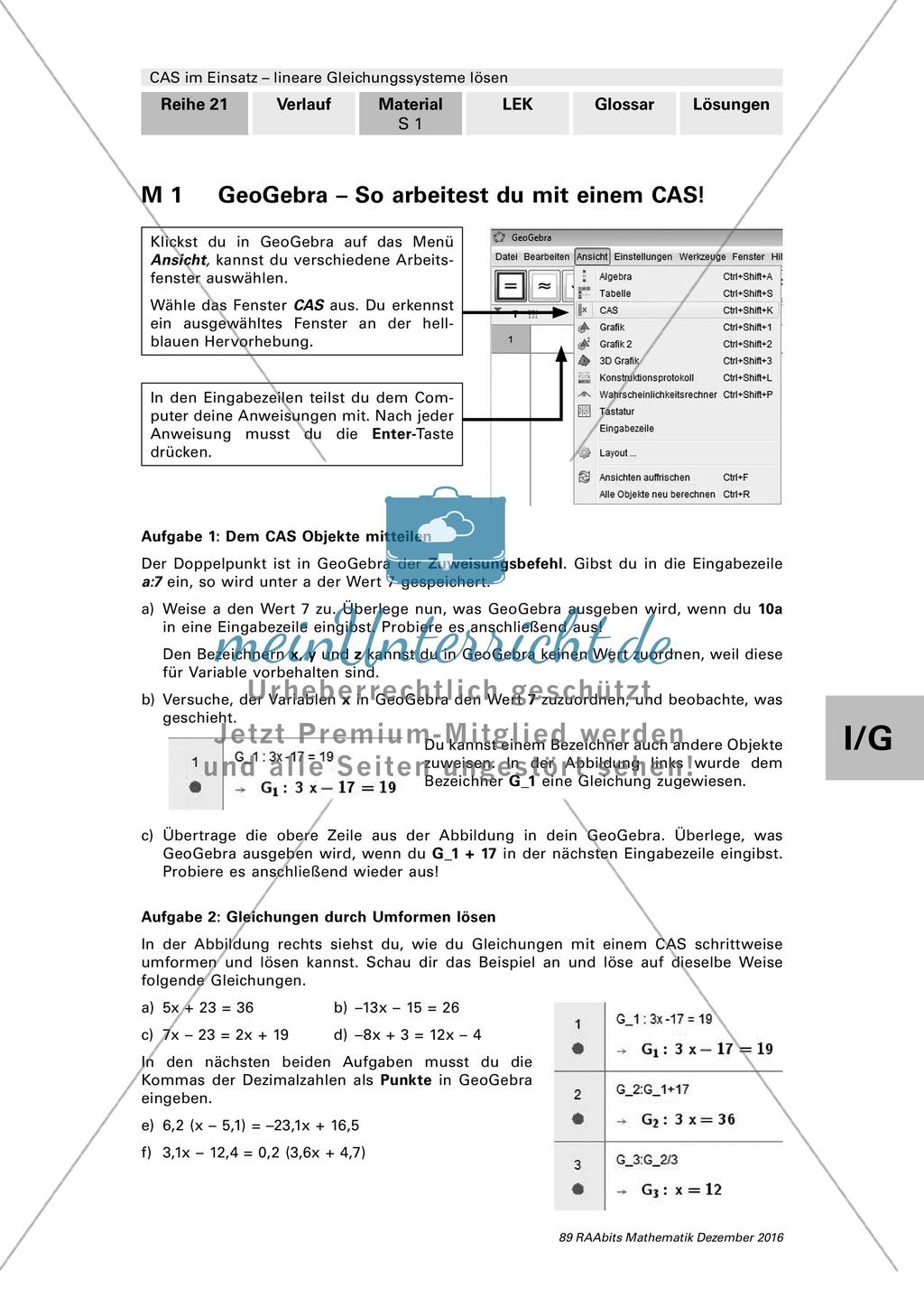 GeoGebra - Arbeiten mit dem CAS Preview 1