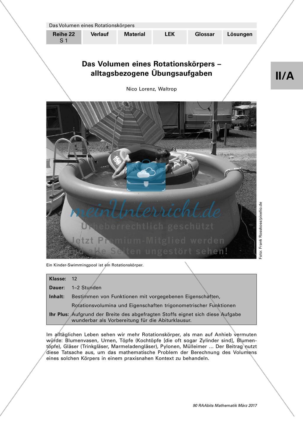 Das Volumen eines Rotationskörpers - alltagsbezogene Übungsaufgaben Preview 1