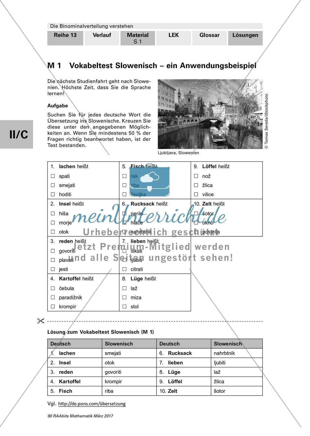 Vokabeltest Slowenisch - Einführung in die Binomialverteilung Preview 1