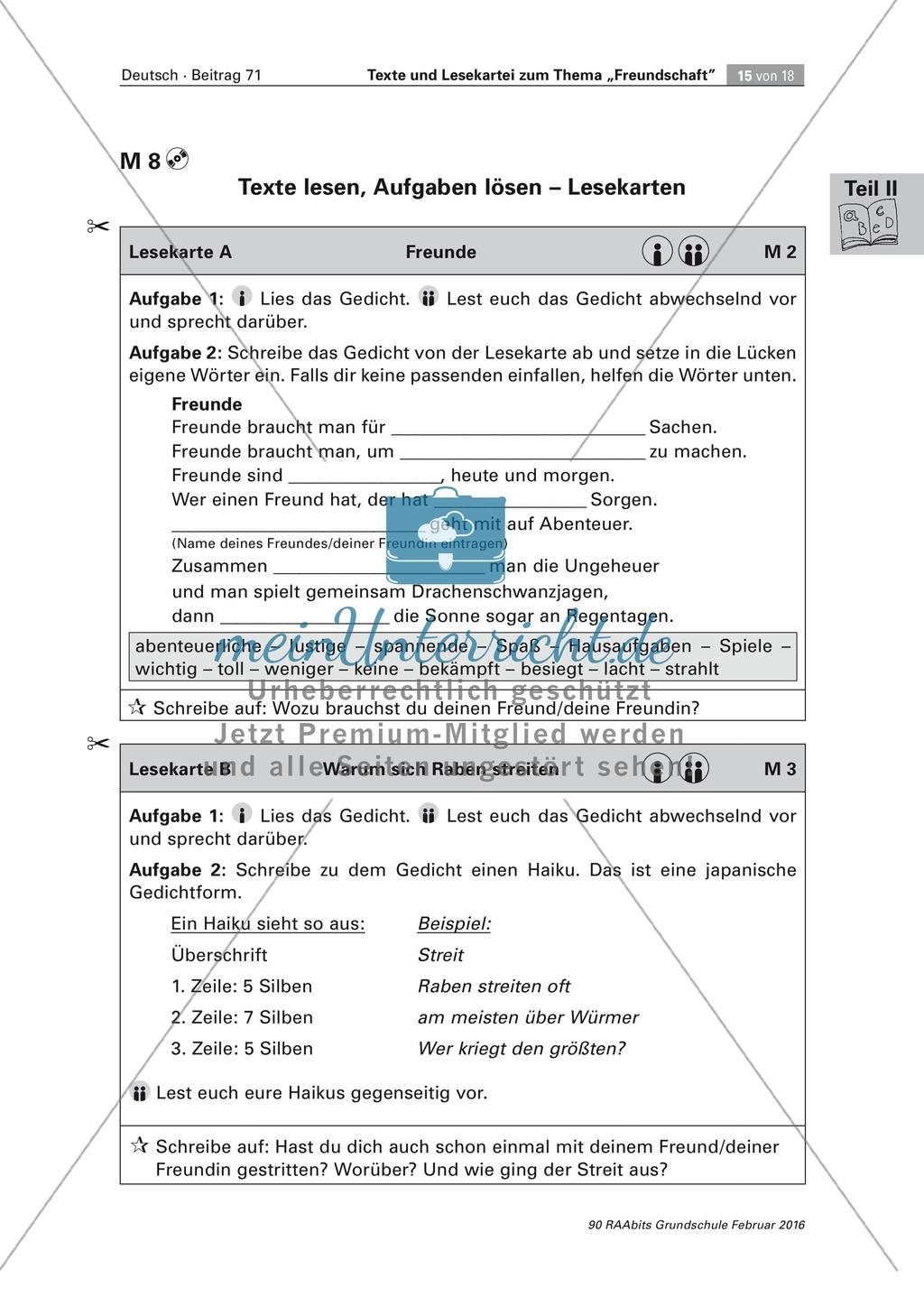Texte und Lesekartei zum Thema