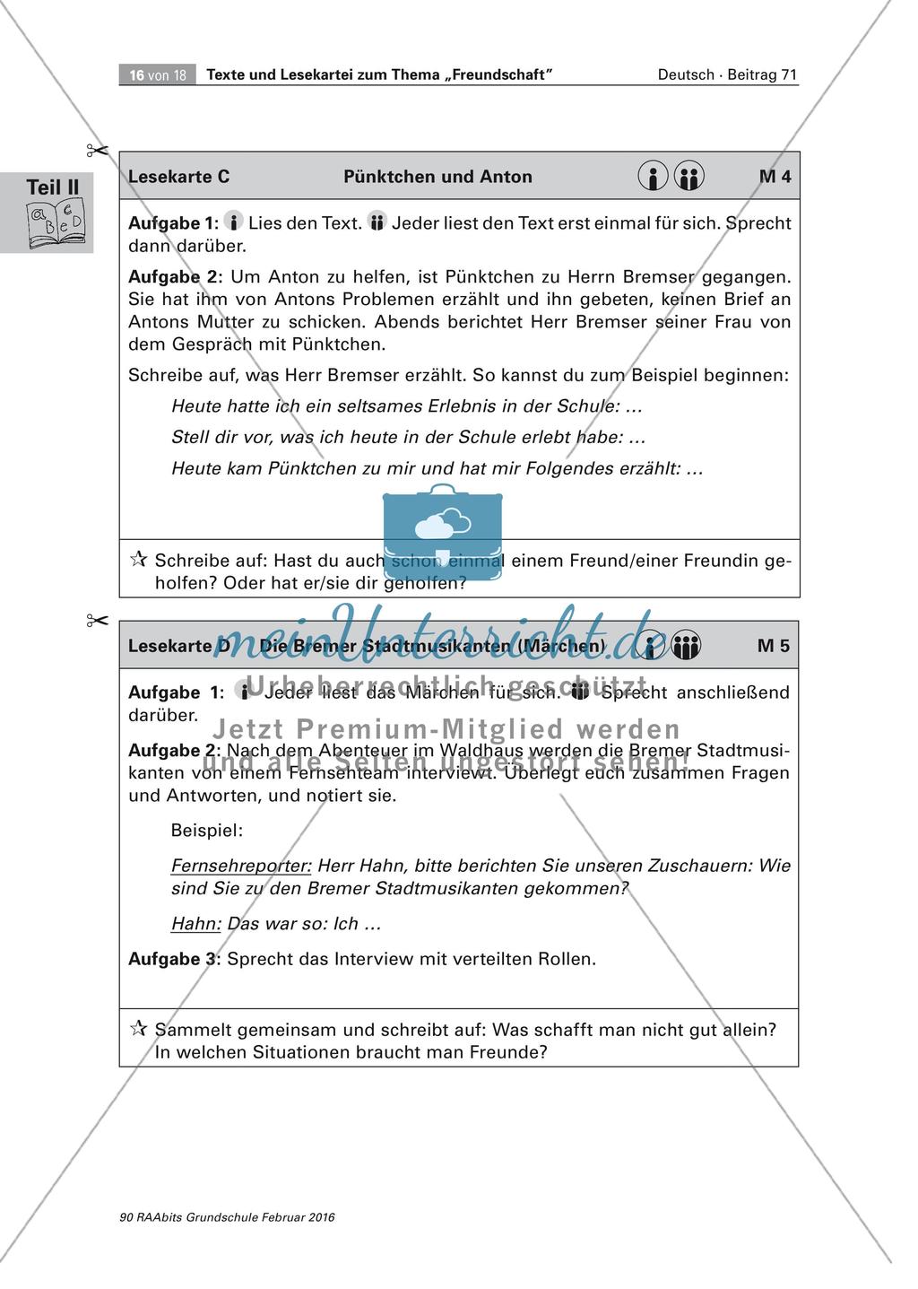 Texte und Lesekartei zum Thema
