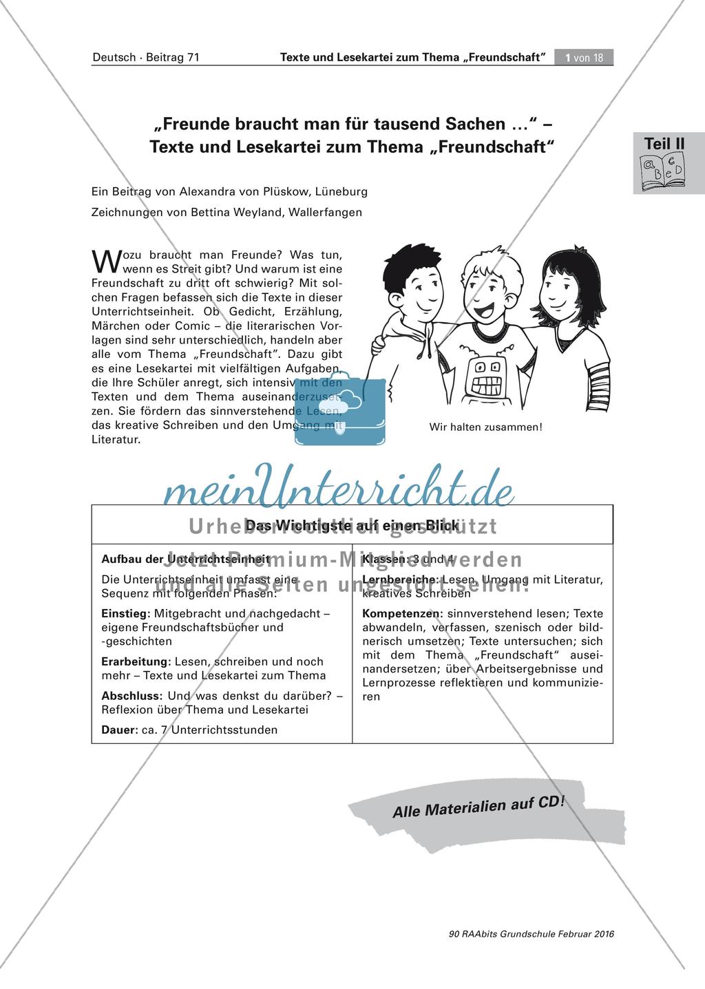 Texte und Lesekartei zum Thema
