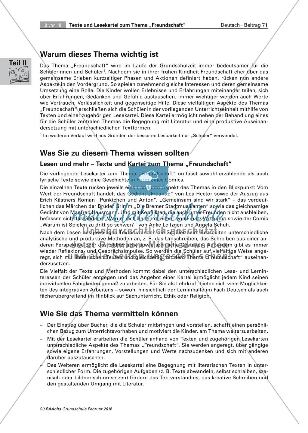 Texte und Lesekartei zum Thema