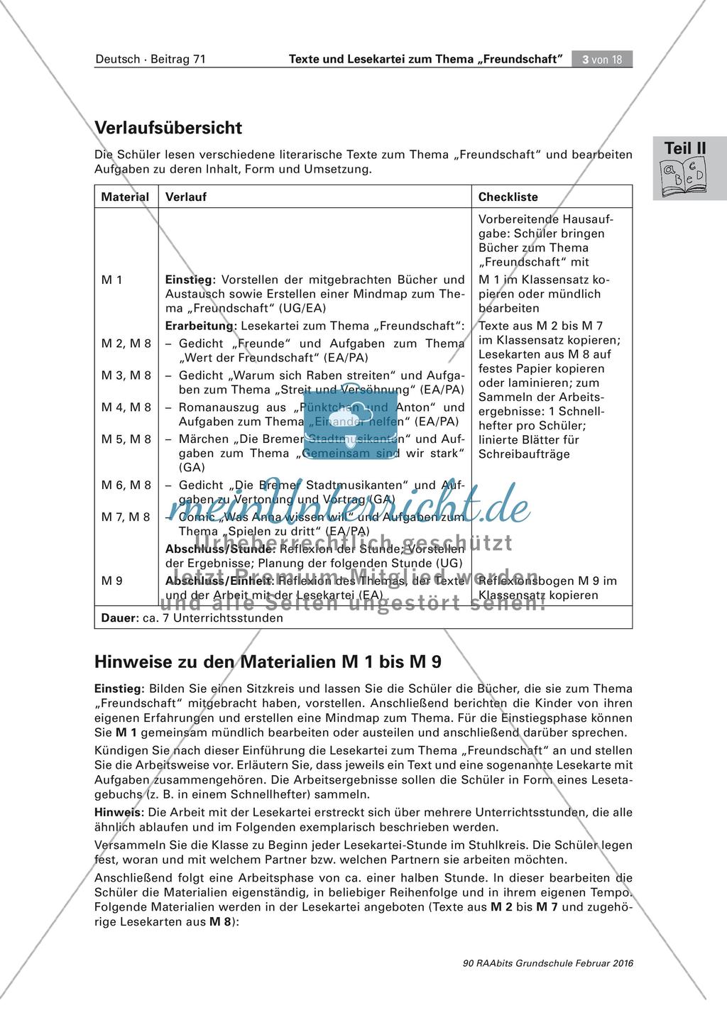 Texte und Lesekartei zum Thema
