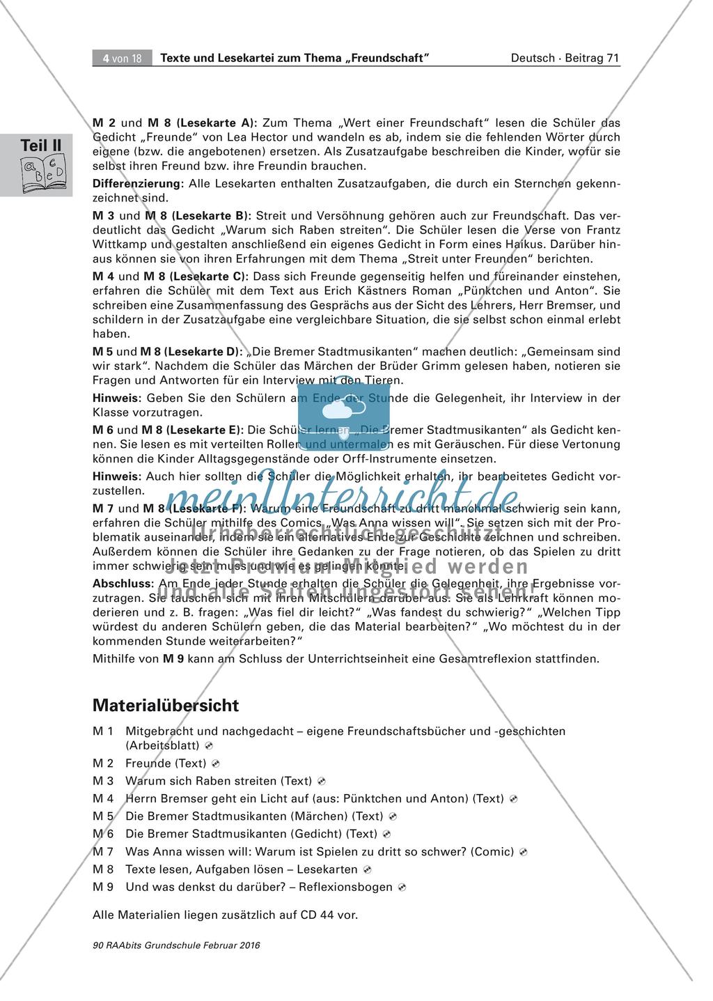 Texte und Lesekartei zum Thema