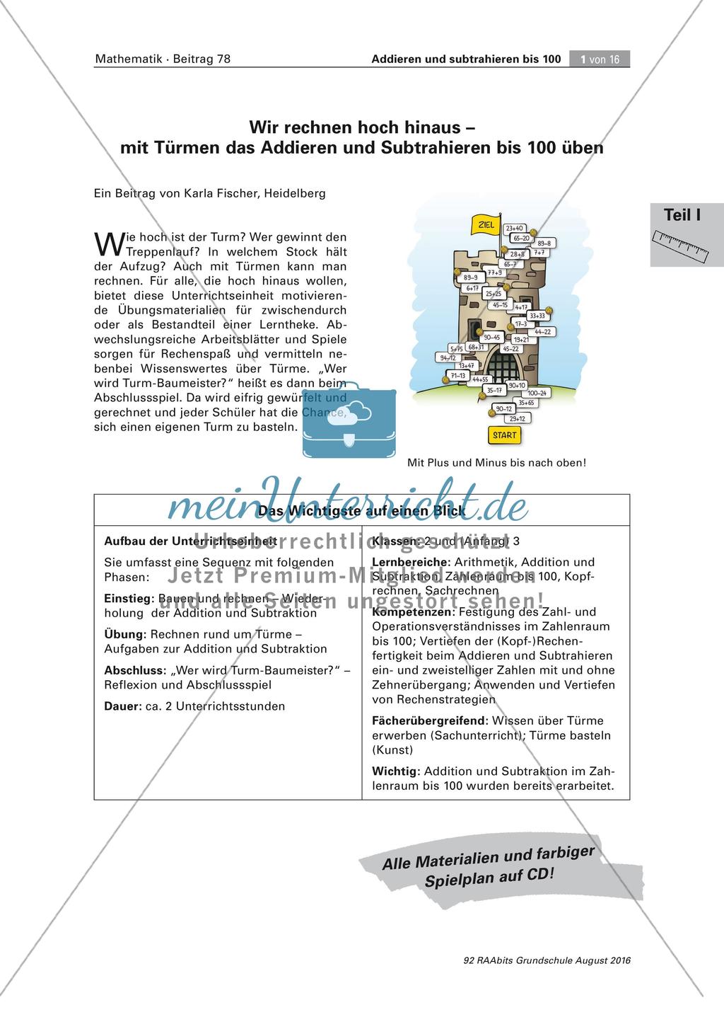Addition und Subtraktion mit Türmen bis 100 Preview 1