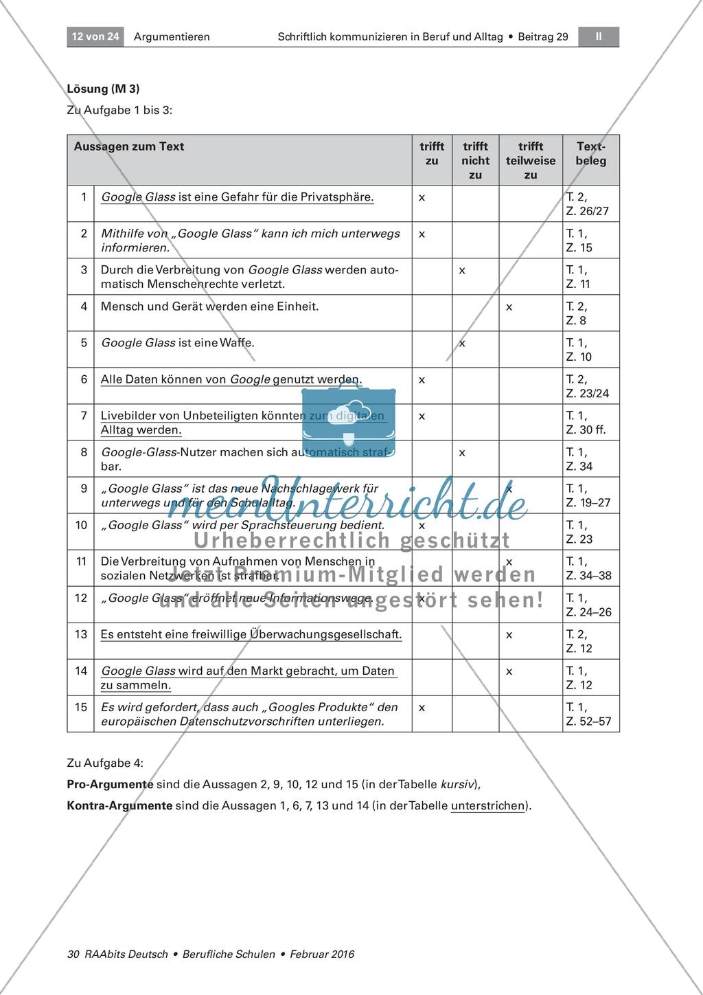 Textgebundene Erörterung: Sammlung von Argumenten Preview 7