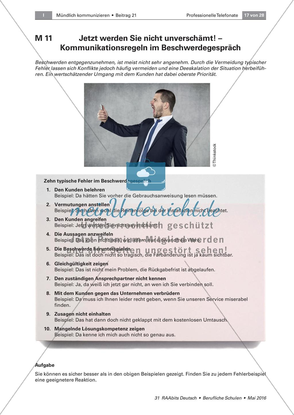 Geschäftliche Telefonate - Umgang mit Beschwerden Preview 1