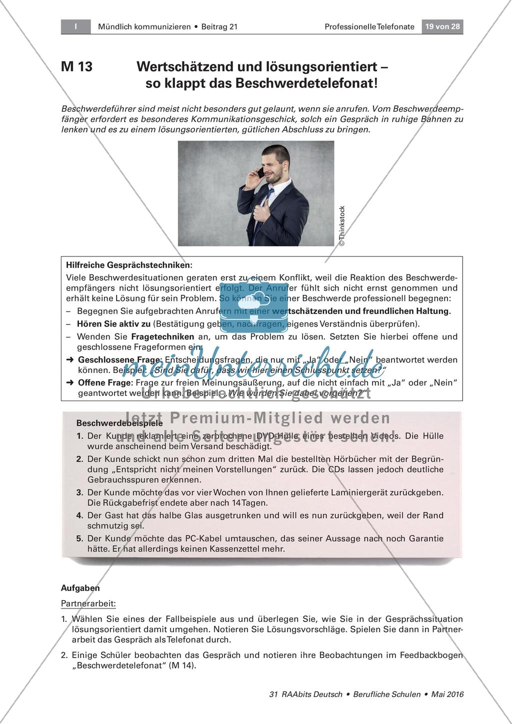 Geschäftliche Telefonate - Umgang mit Beschwerden Preview 3