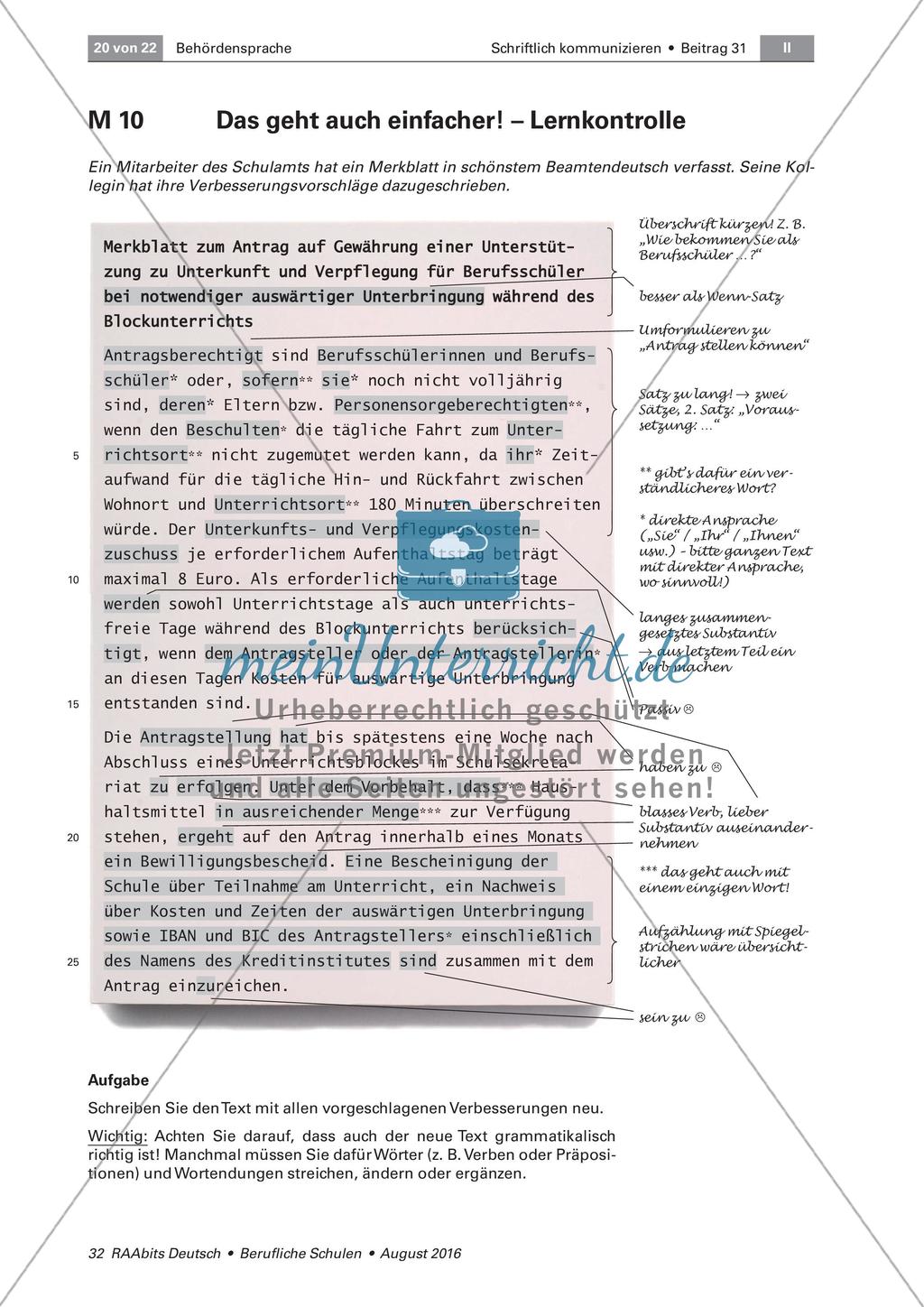 Lernerfolgskontrolle - Vereinfachen von Behördensprache Preview 1