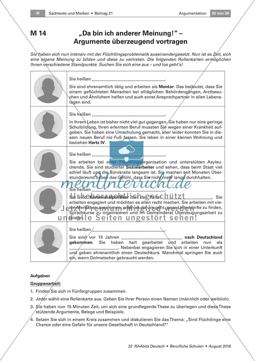 Argumentieren: Vertreten der eigenen Meinung zum Thema Flüchtlingspolitik Preview 1