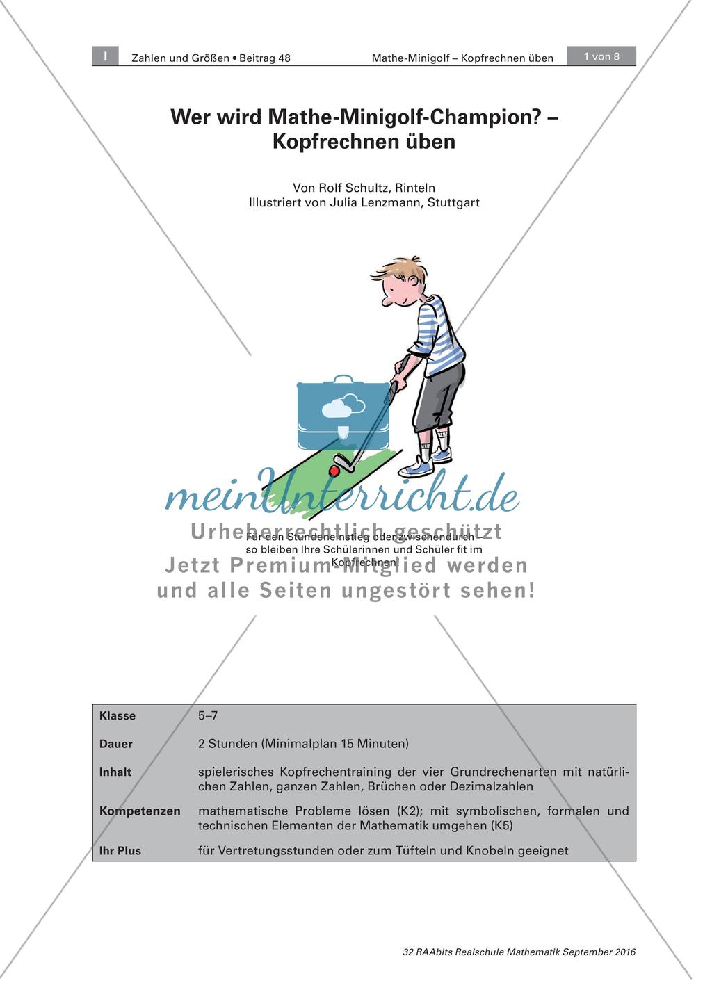 Mathe-Minigolf - Kopfrechnen üben Preview 1