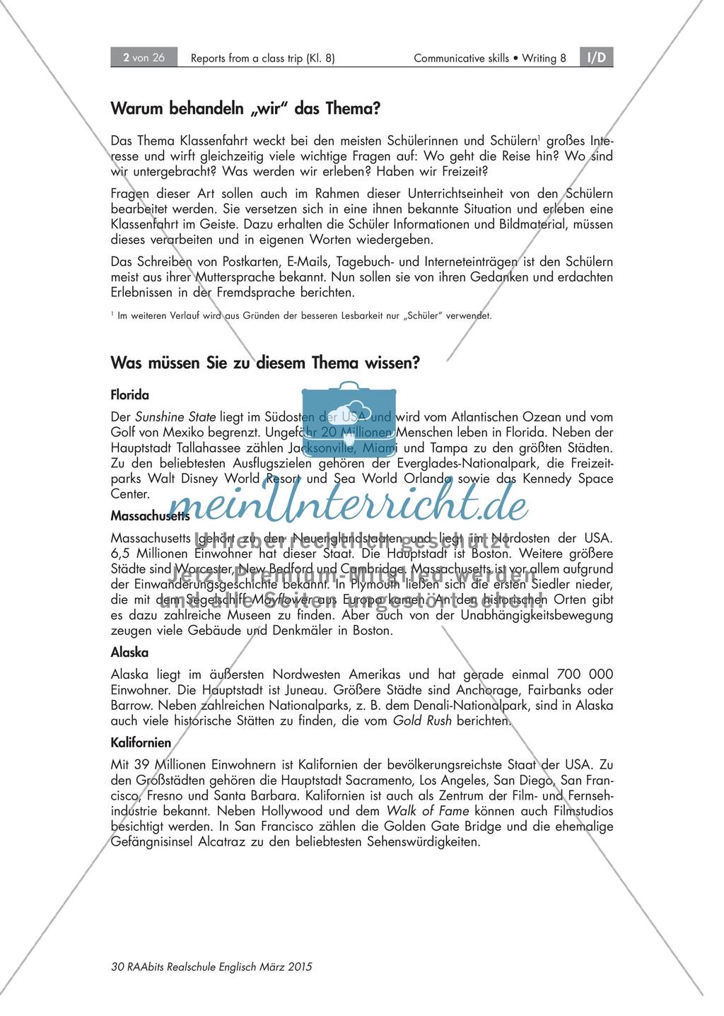 Reports about a class trip to the US - Schreiben formeller und informeller Nachrichten Preview 2