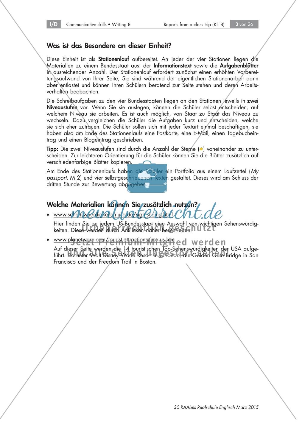 Reports about a class trip to the US - Schreiben formeller und informeller Nachrichten Preview 3