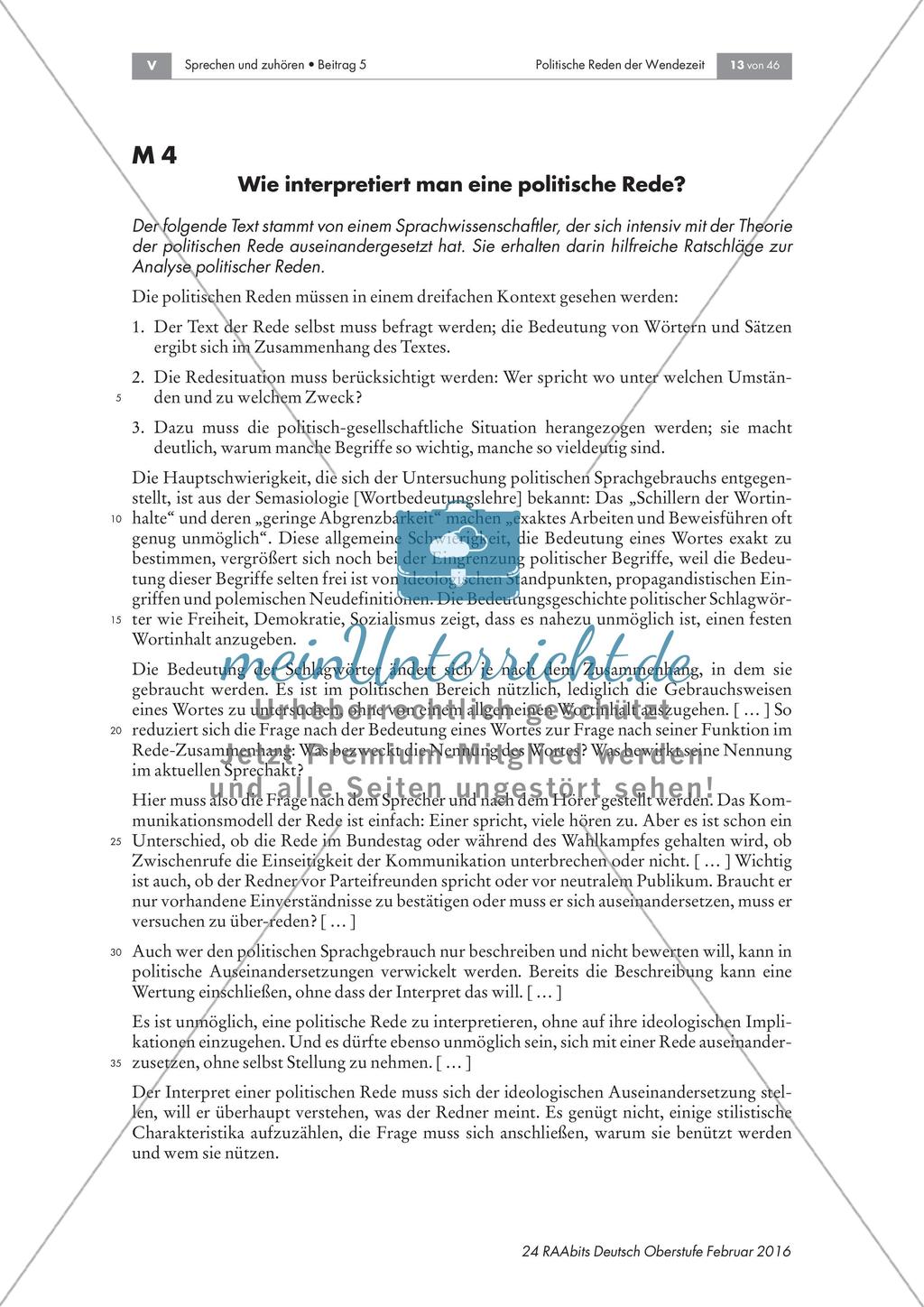 Politische Reden: Vom Sachtext zum Analyseschema - meinUnterricht