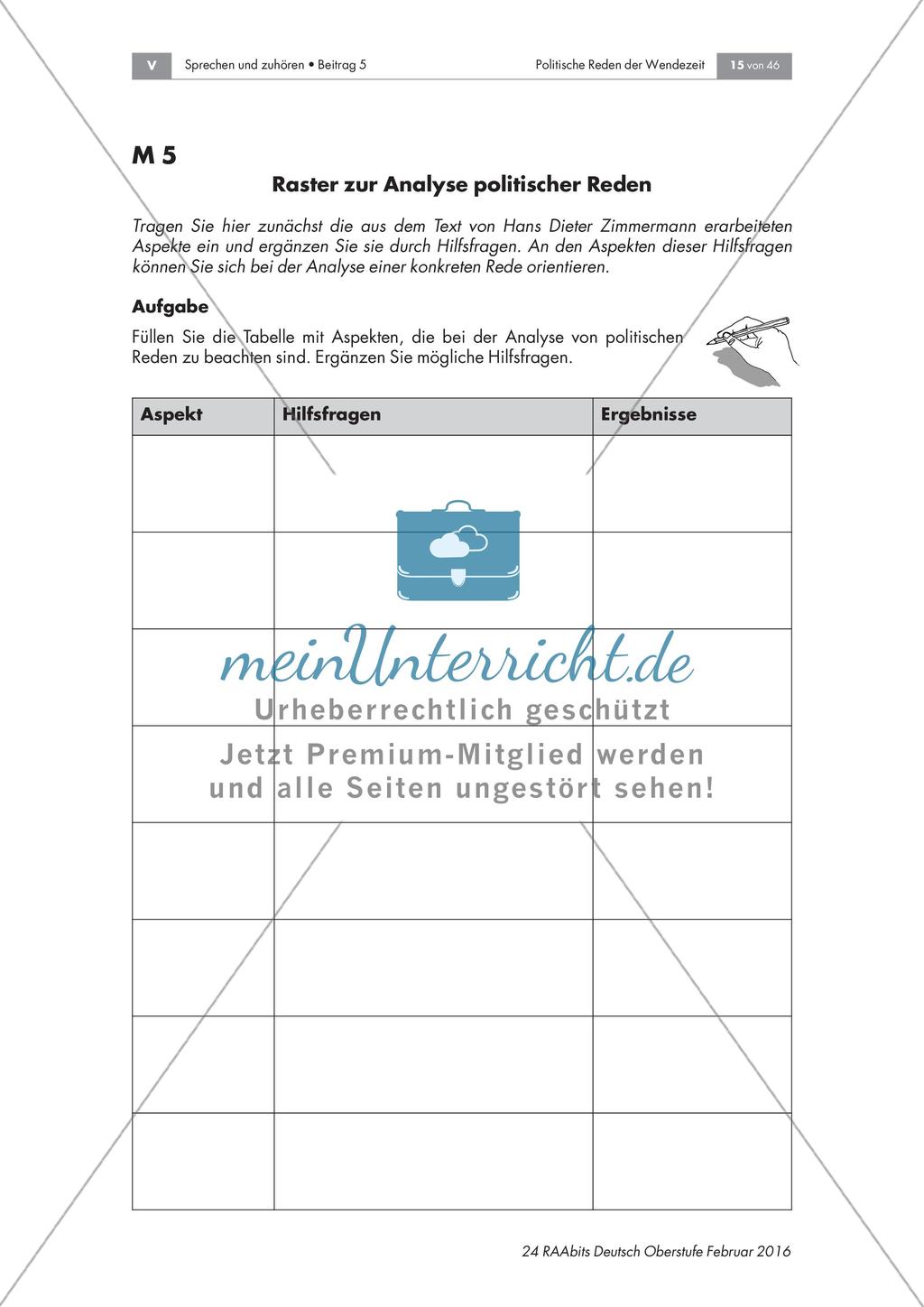 Politische Reden Vom Sachtext zum Analyseschema meinUnterricht