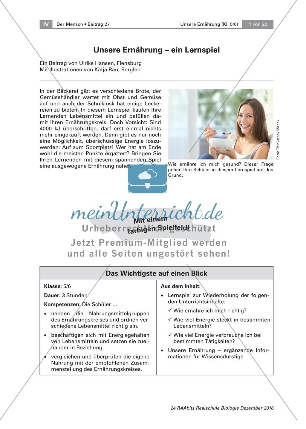 Lernspiel: unsere Ernährung Preview 1