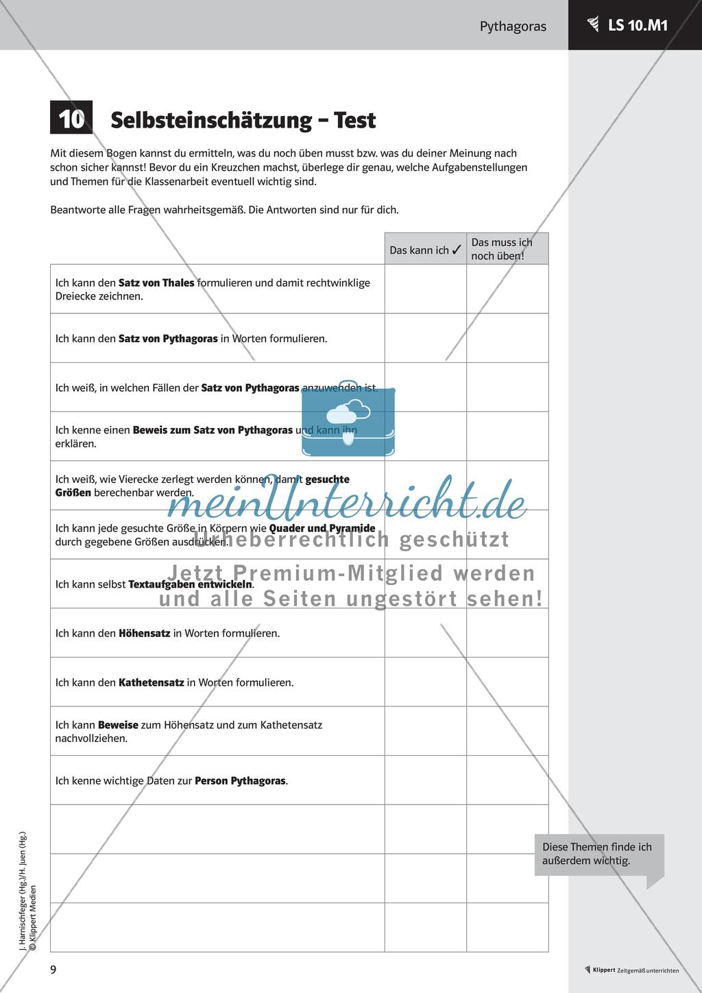 Satz des Pythagoras: Weiterführendes Material und Test Preview 11