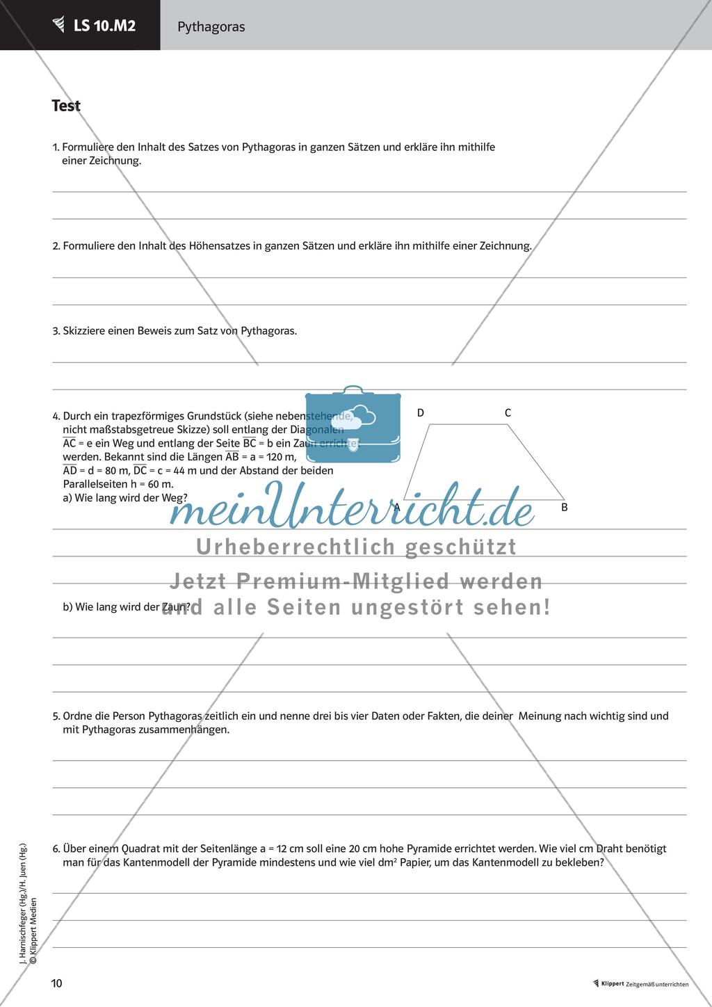 Satz des Pythagoras: Weiterführendes Material und Test Preview 12