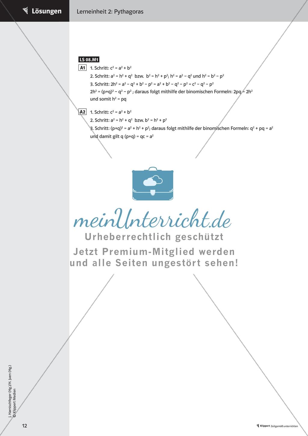 Satz des Pythagoras: Weiterführendes Material und Test Preview 14