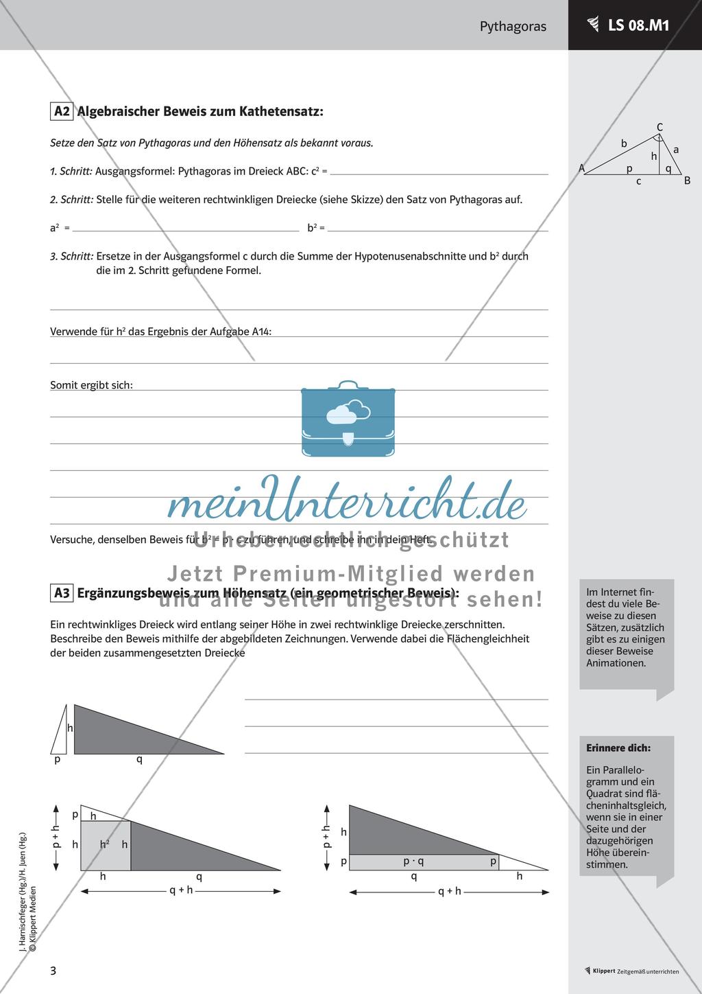 Satz des Pythagoras: Weiterführendes Material und Test Preview 5