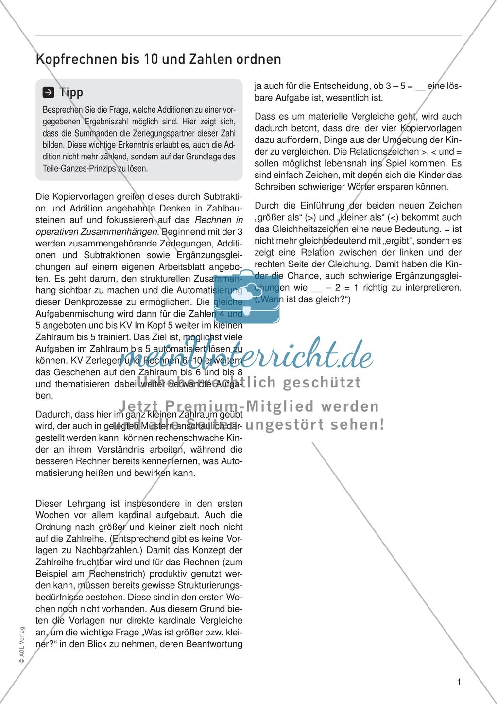 Kopfrechnen bis 10 und Zahlen ordnen Preview 3