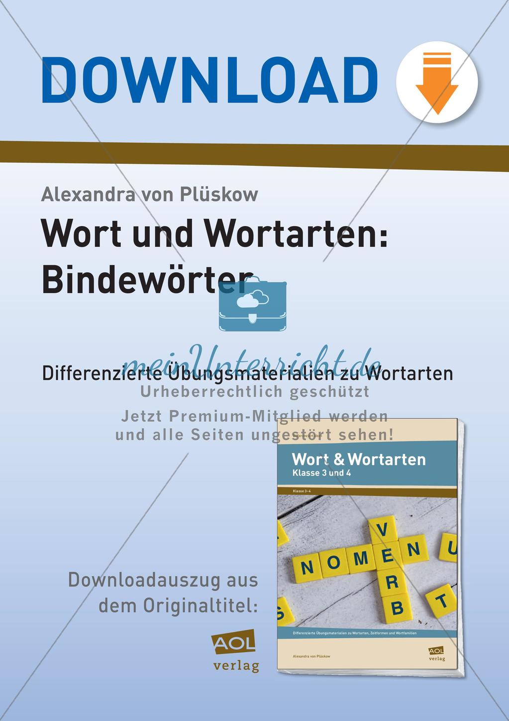 Wort und Wortarten: Bindewörter Preview 1