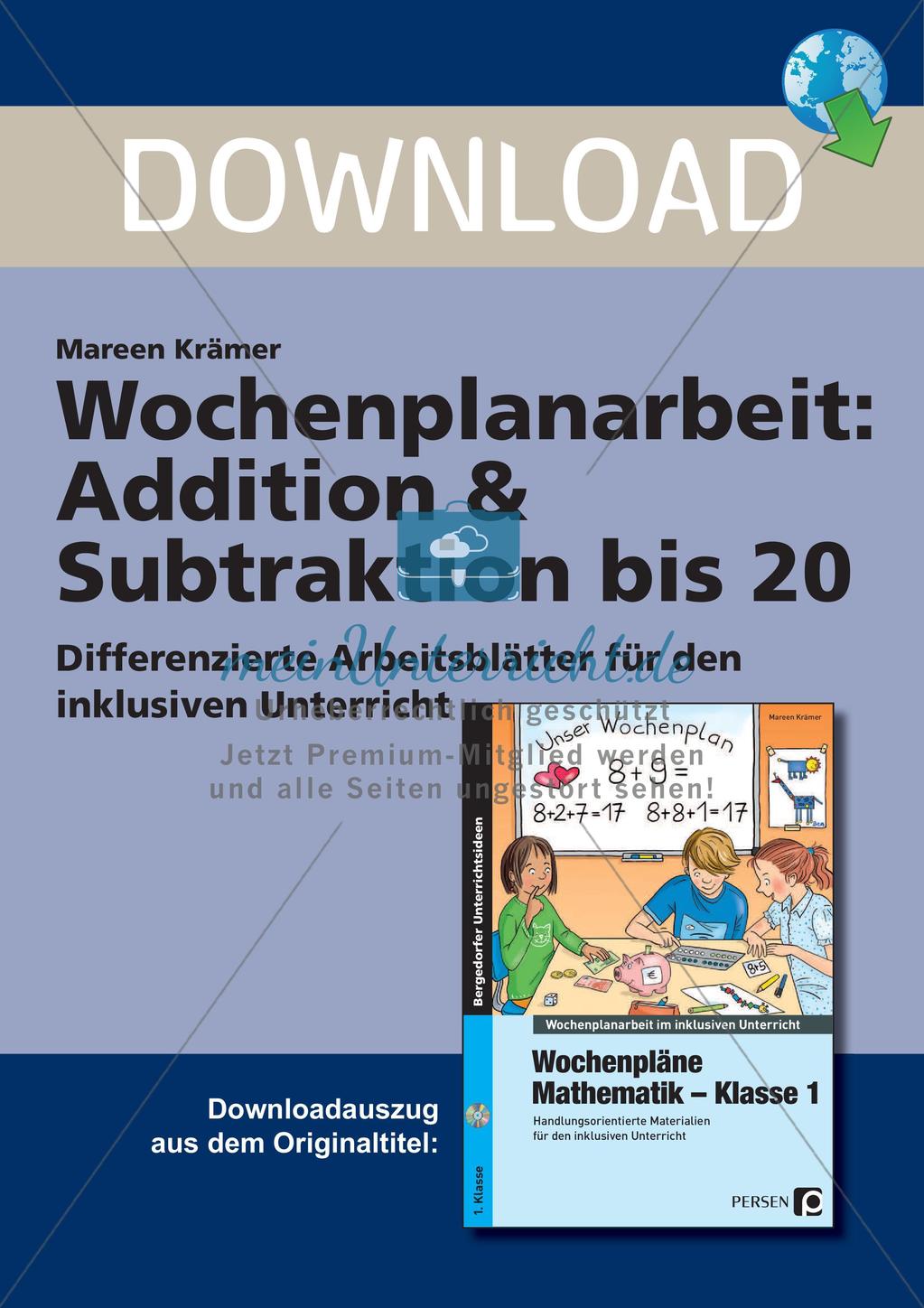 Wochenplanarbeit zur Addition und Subtraktion bis 20 Preview 1