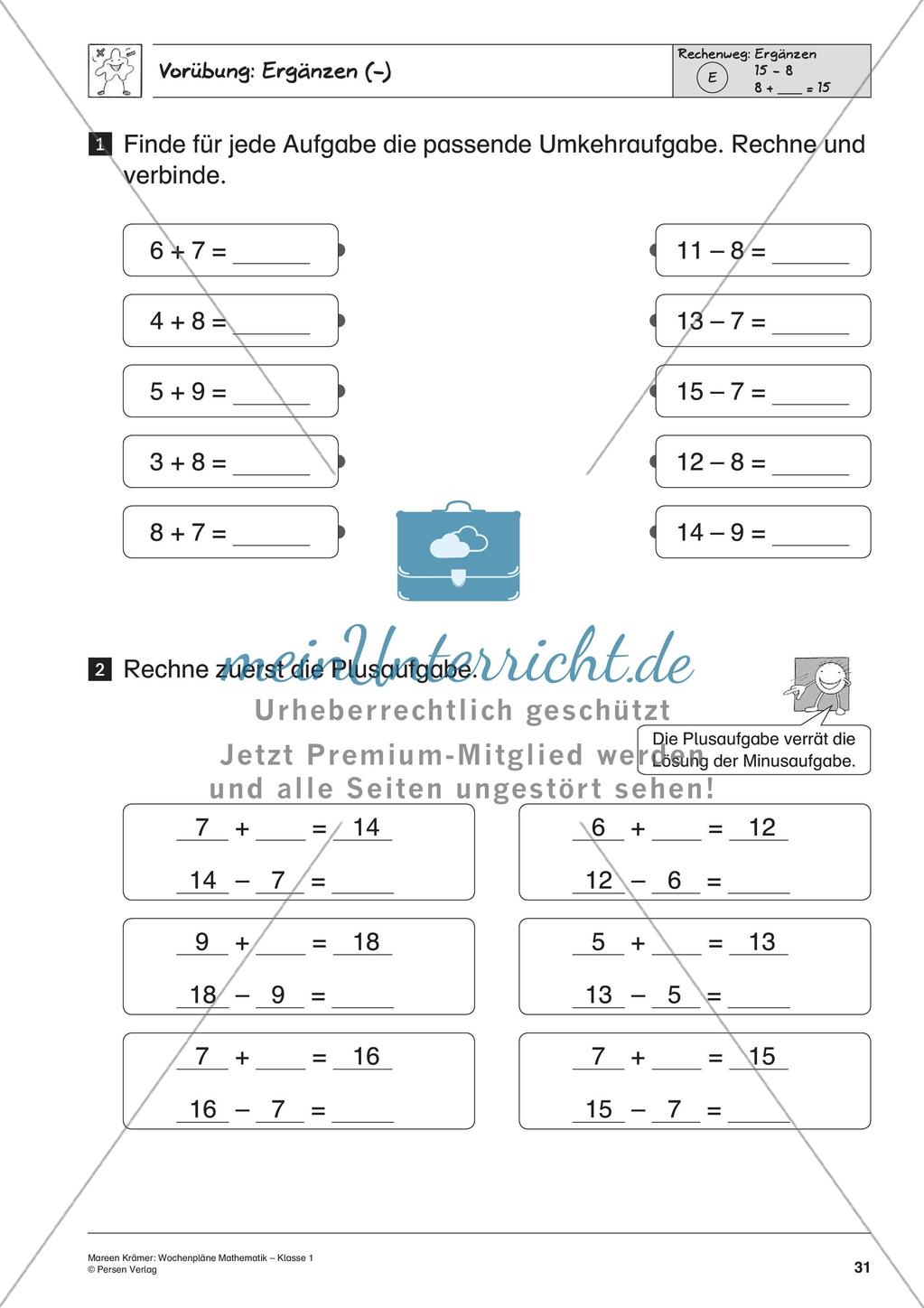 Wochenplanarbeit zur Addition und Subtraktion bis 20 Preview 33