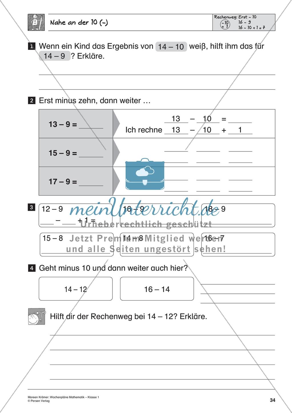 Wochenplanarbeit zur Addition und Subtraktion bis 20 Preview 36