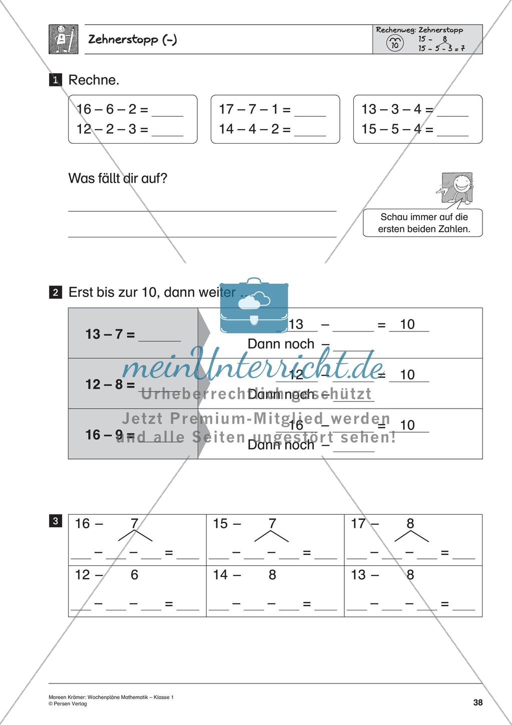 Wochenplanarbeit zur Addition und Subtraktion bis 20 Preview 40