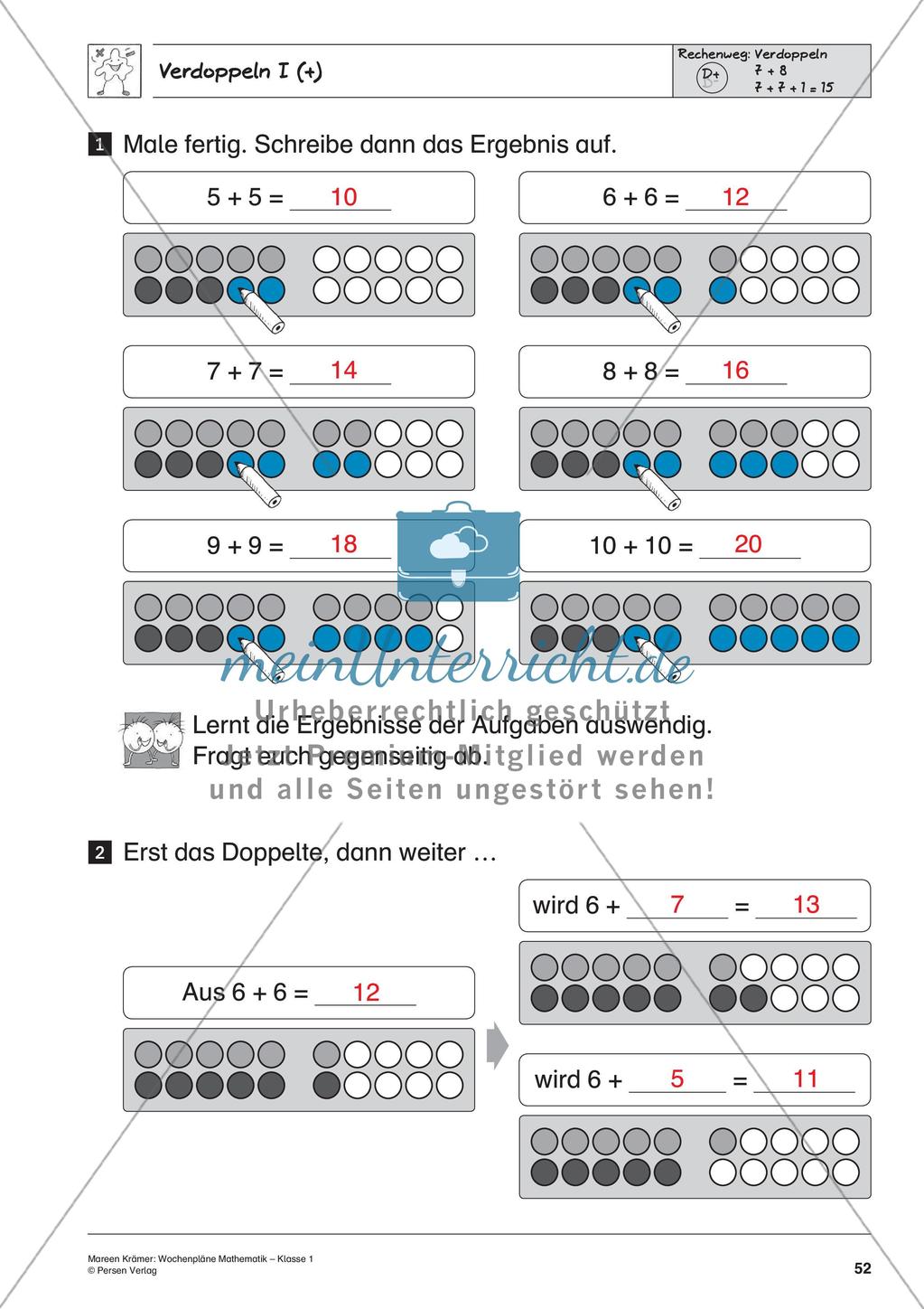 Wochenplanarbeit zur Addition und Subtraktion bis 20 Preview 54