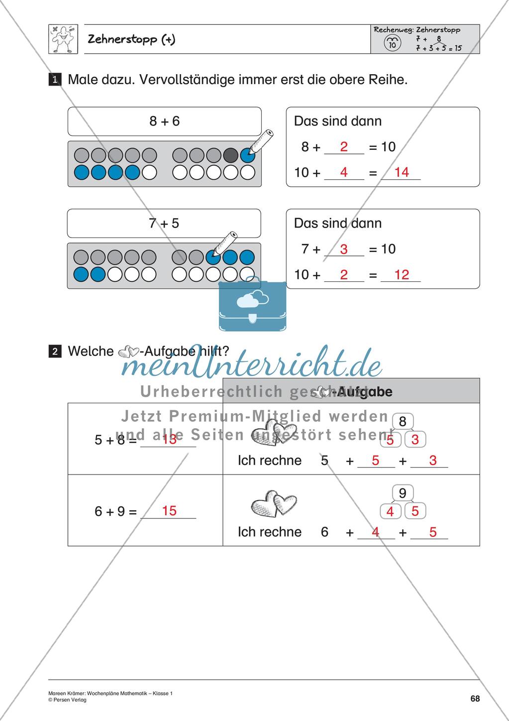 Wochenplanarbeit zur Addition und Subtraktion bis 20 Preview 70