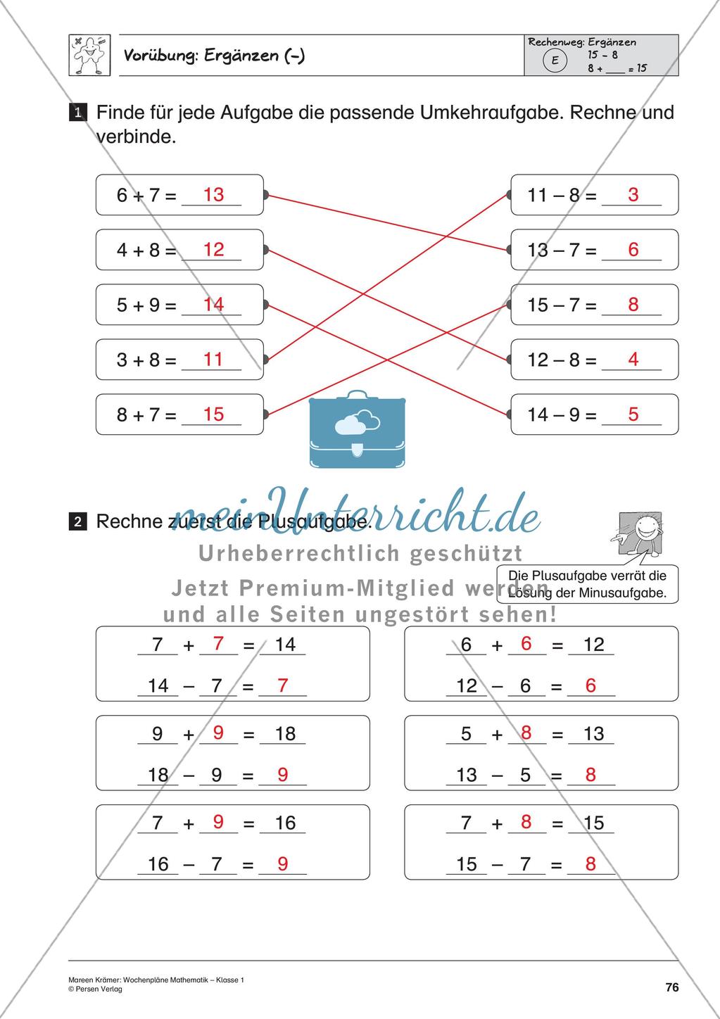 Wochenplanarbeit zur Addition und Subtraktion bis 20 Preview 78