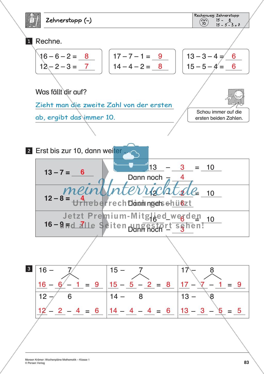 Wochenplanarbeit zur Addition und Subtraktion bis 20 Preview 85