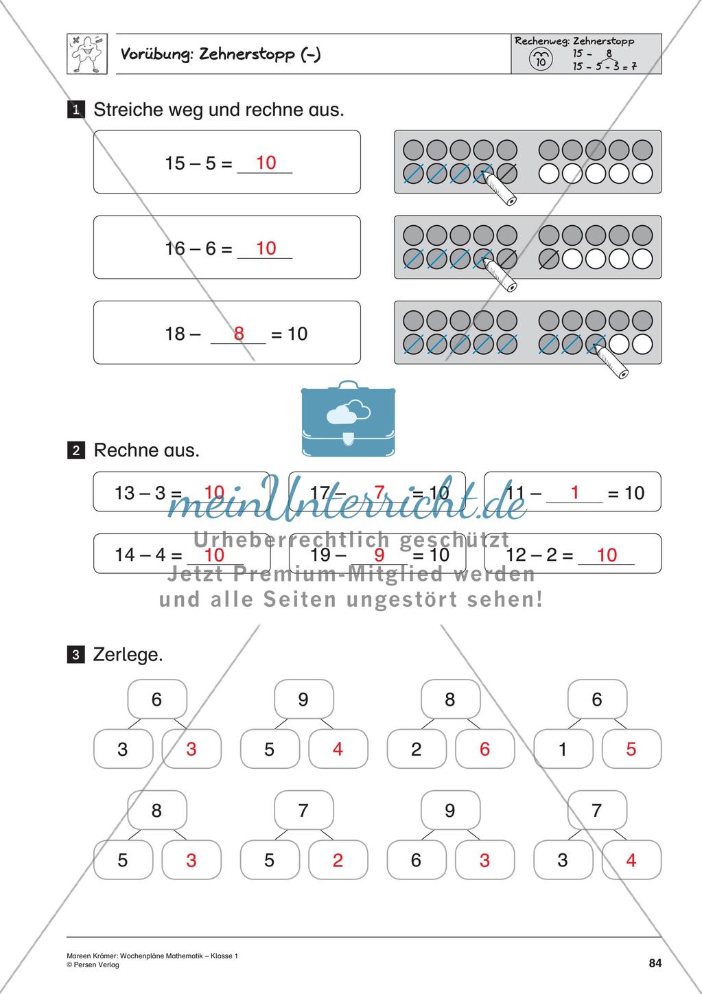 Wochenplanarbeit zur Addition und Subtraktion bis 20 Preview 86