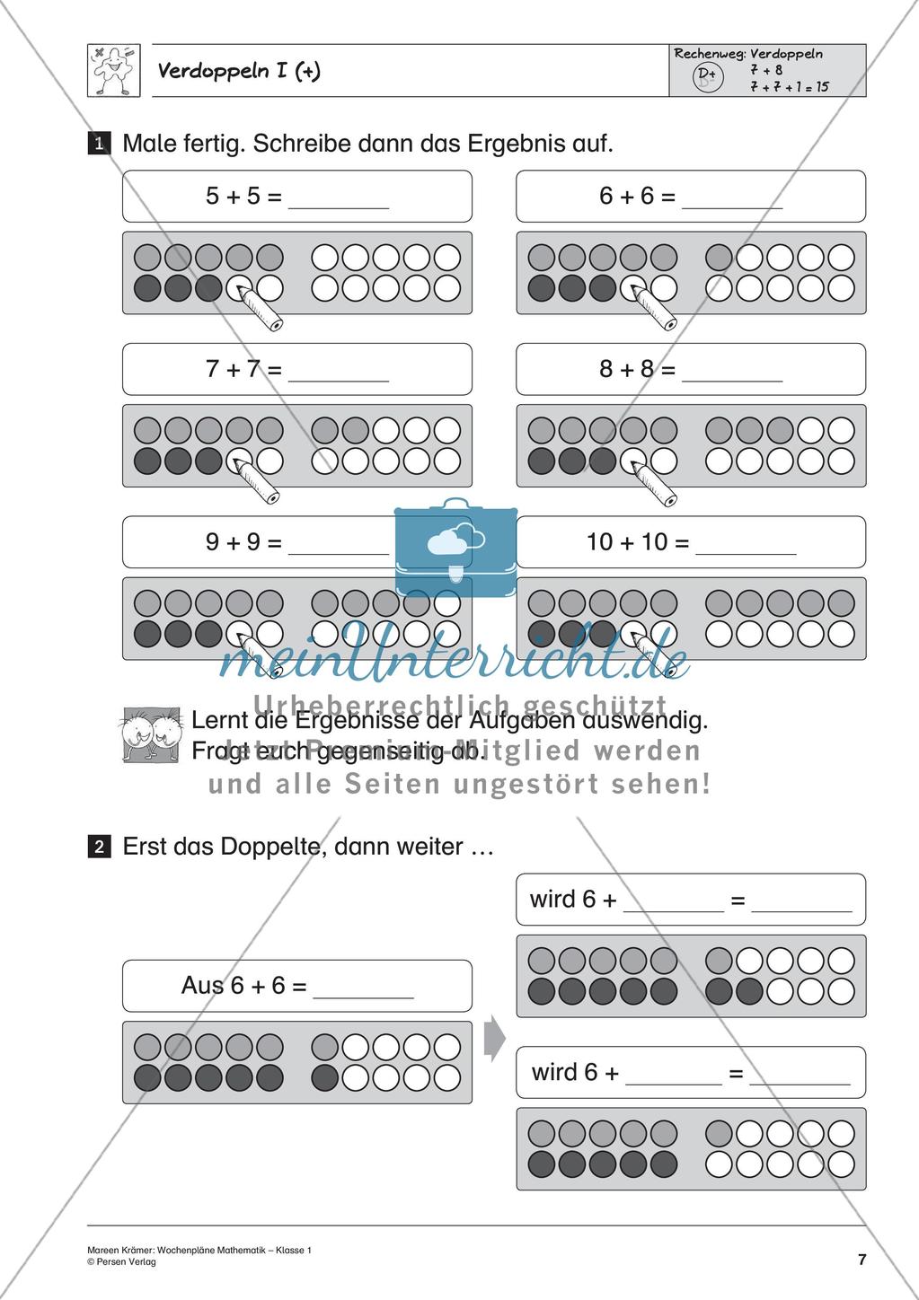 Wochenplanarbeit zur Addition und Subtraktion bis 20 Preview 9