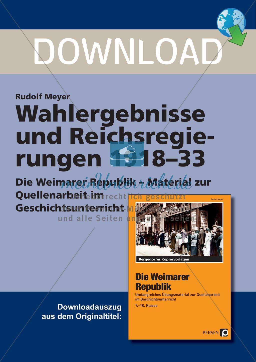 Wahlergebnisse und Reichsregierungen 1918-33 Preview 1