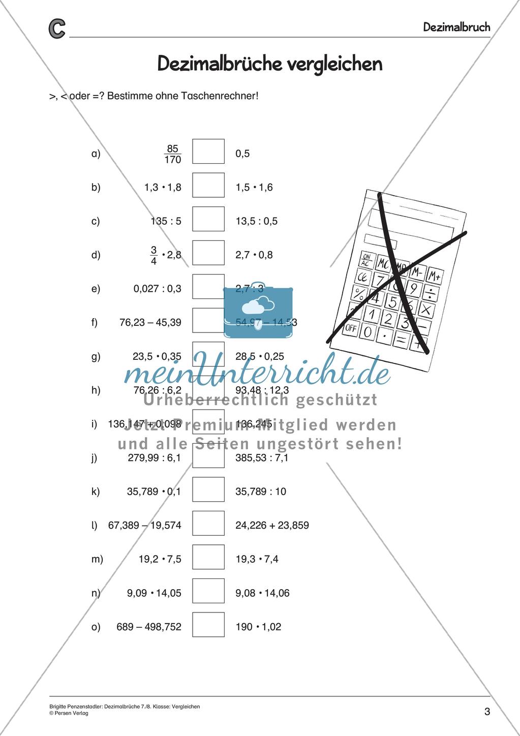 Der Vergleich von Dezimalbrüchen Preview 5