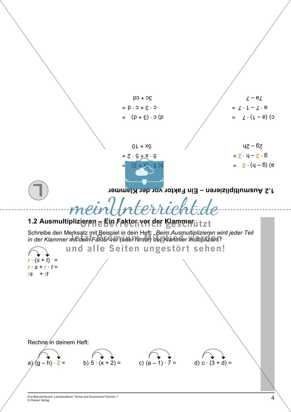 Terme und binomische Formeln: Ausmultiplizieren Preview 6