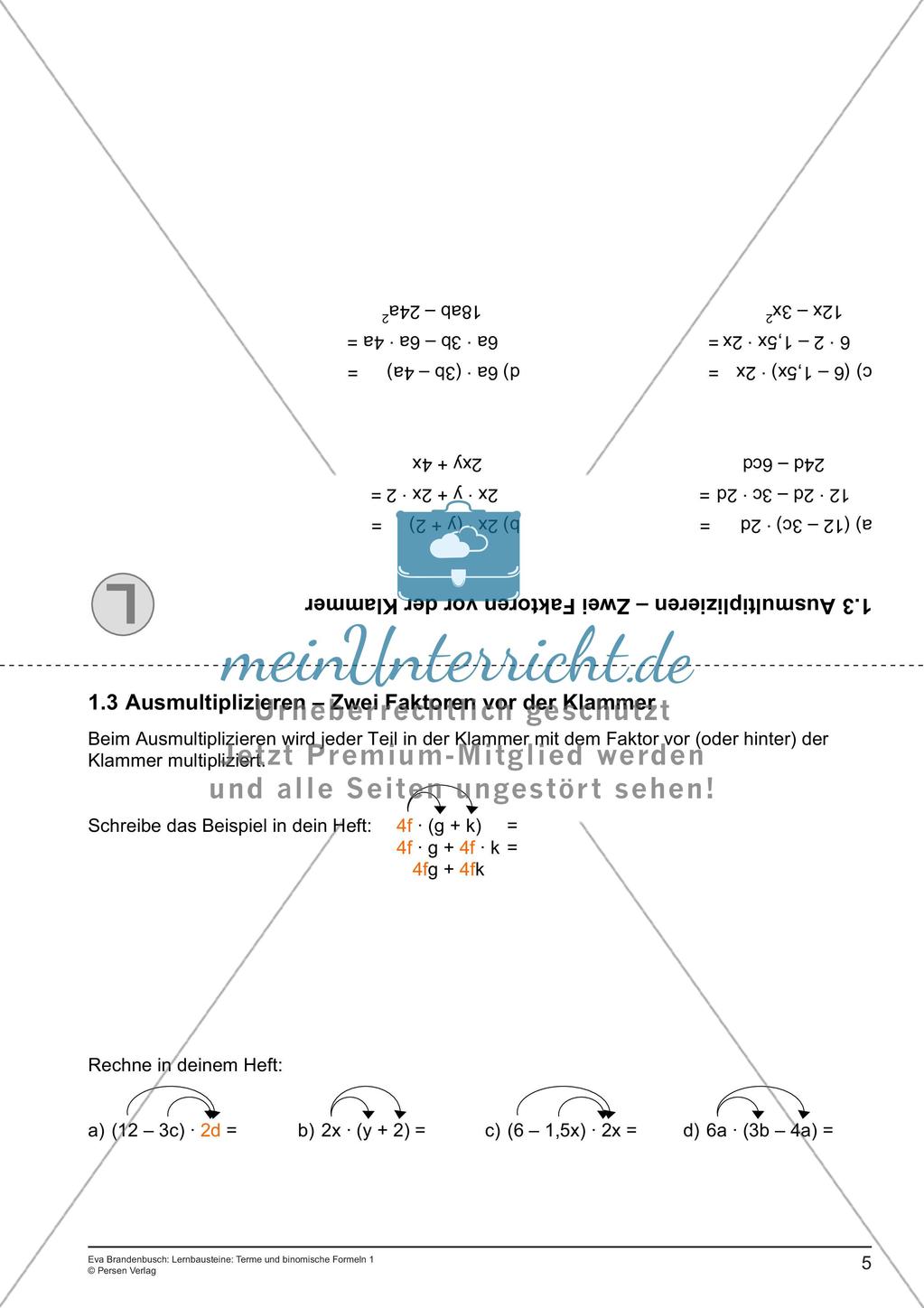 Terme und binomische Formeln: Ausmultiplizieren Preview 7