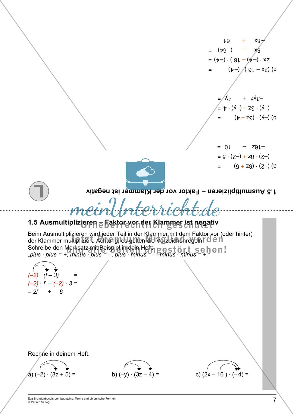 Terme und binomische Formeln: Ausmultiplizieren Preview 9