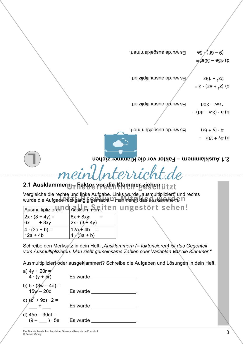 Terme und binomische Formeln: Ausklammern Preview 5