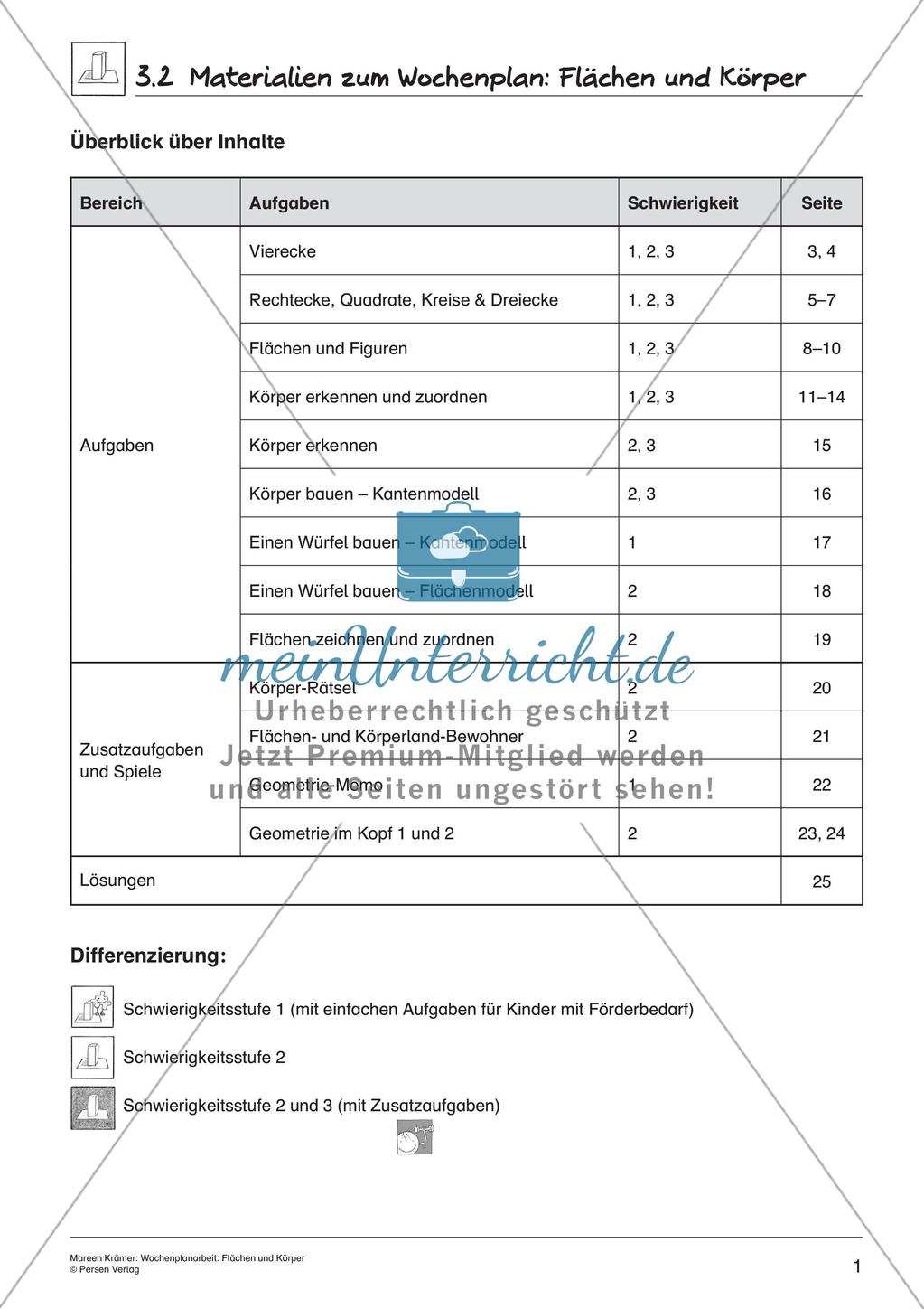 Wochenplanarbeit: Flächen und Körper Preview 3