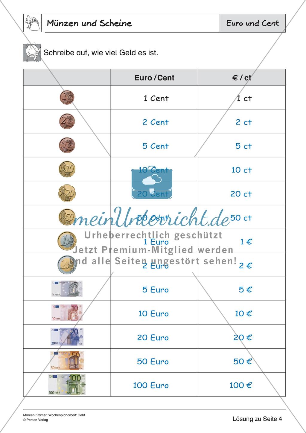 Wochenplanarbeit: Geld Preview 25