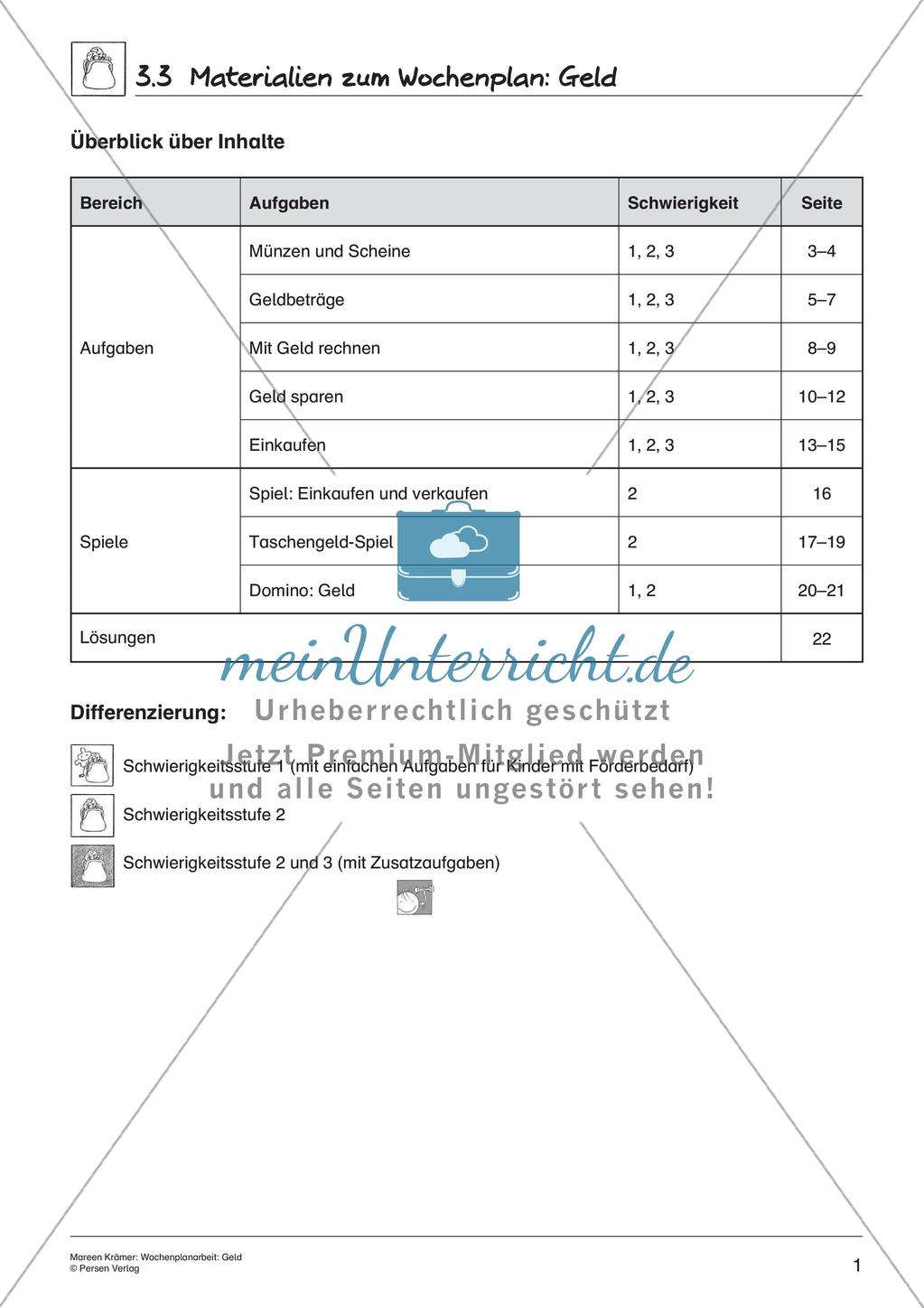 Wochenplanarbeit: Geld Preview 3